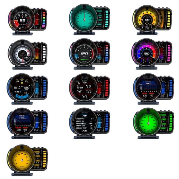 Speedometer-HUD (Head-Up Display), OBD2- og GPS-system, RGB-belysning