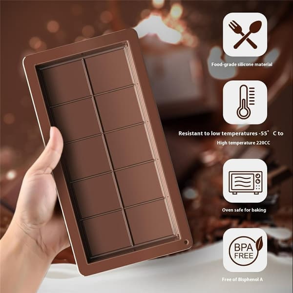Rektangulär chokladform bakform med 10 håligheter i silikon