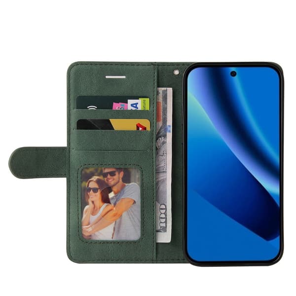 För Google Pixel 10a Plånboksfodral med Stativ Tvåfärgad Design - Grön