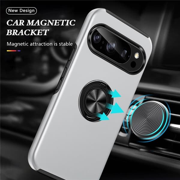 Til Pixel 10 Pro / Pixel 10 Deksel Hybriddeksel med Finger Ring - Silver