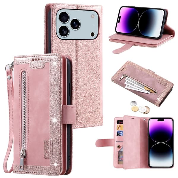 Til iPhone 17 Pro Max Etui med Lynlåslomme og 9 Kortlommer