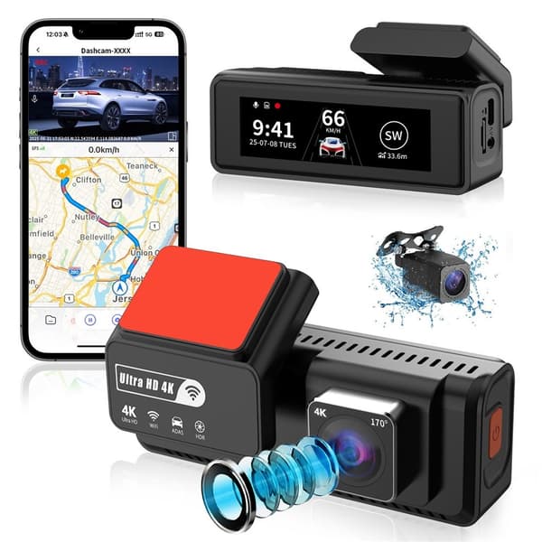 Dobbelt 4K Dash Cam-kamera HDR Nattsyn ADAS GPS Parkeringsovervåking DVR