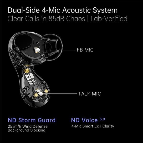 Pulsar Bluetooth headset dynamiske driver in-ear hovedtelefoner 4 mikrofoner - Mørkegrå