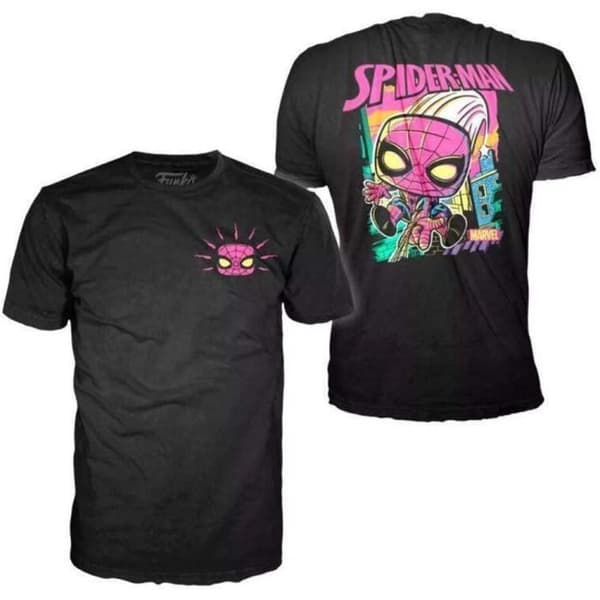 Funko Pop! & T.Shirt (vuxen) Storlek M: Marvel - Spider-Man (Black Light)