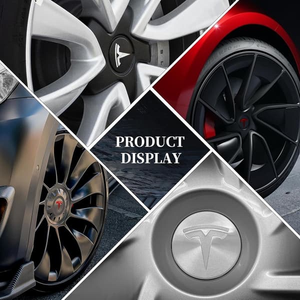 Tesla Centrumdæksler / Hjulnav Bil Emblem - 4-Pack - Sort/rød