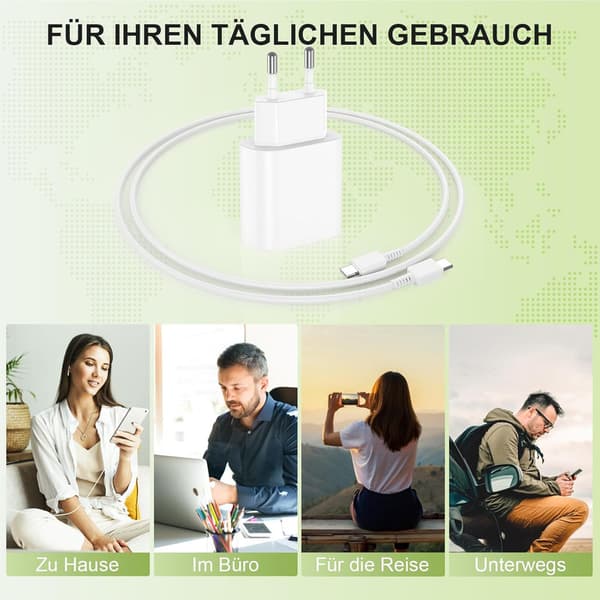 Oplader til iPhone-adapter + kabel 20W USB-C hurtigoplader til iPhone 14 13 12 11 SE Pro/Pro Max/Plus,