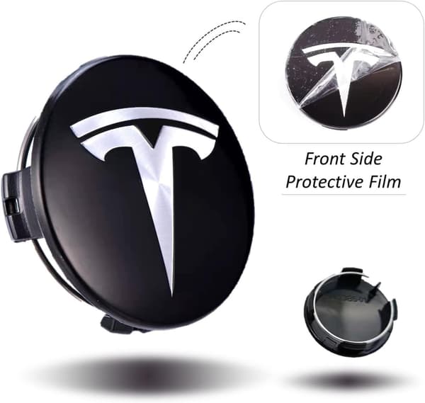 Tesla Centrumdæksler / Hjulnav Bil Emblem - 4-Pack - Sort/sølv til Tesla Model 3 Model S Model X Model Y