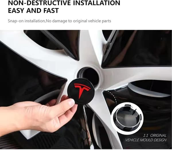 Tesla Centrumdæksler / Hjulnav Bil Emblem - 4-Pack - Sort/sølv til Tesla Model 3 Model S Model X Model Y