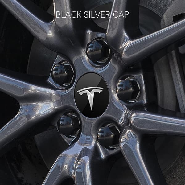 Tesla Centrumdæksler / Hjulnav Bil Emblem - 4-Pack - Sort/sølv til Tesla Model 3 Model S Model X Model Y