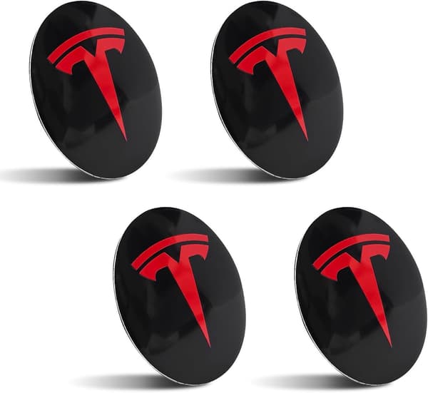 Tesla Centrumdæksler / Hjulnav Bil Emblem - 4-Pack - Sort/rød