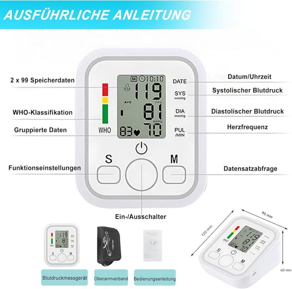 Armblodtryksmåler Automatisk risikoindikator LED-display