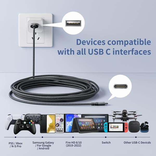 2 PAKKER USB 2.0 til USB-C Kabel 3A Hurtigopladning Sort 2 m