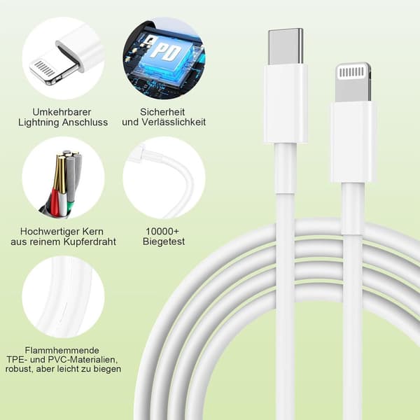 Oplader til iPhone-adapter + kabel 20W USB-C hurtigoplader til iPhone 14 13 12 11 SE Pro/Pro Max/Plus,