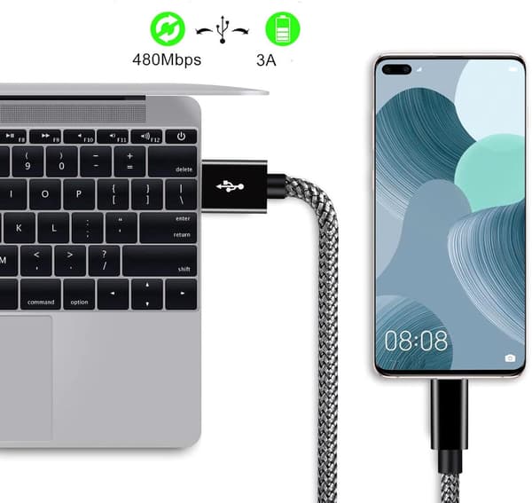 2 PAKKER USB 2.0 til USB-C Kabel 3A Hurtigopladning Sort 2 m