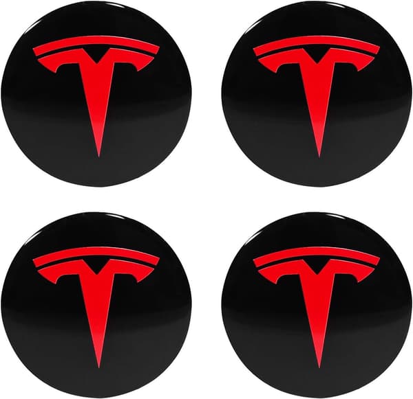 Tesla Centrumdæksler / Hjulnav Bil Emblem - 4-Pack - Sort/rød