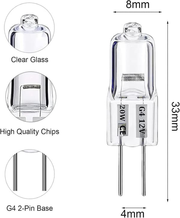 G4 20W (10-Pack) Halogenlampor / Stiftlampor - Varmvit - Halogen  Lämplig för köksfläktar, vardagsrum, sovrum och köksfläktar