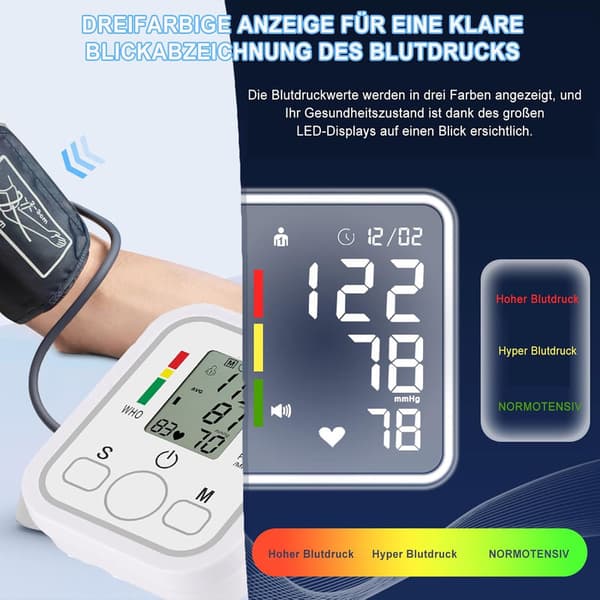 Armblodtryksmåler Automatisk risikoindikator LED-display