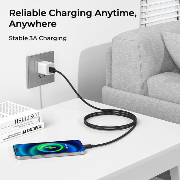 2 PAKKER USB 2.0 til USB-C Kabel 3A Hurtigopladning Sort 2 m
