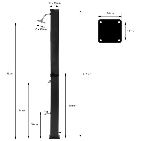 Solbruser med bundplade 40L 217 cm Sort PVC forkromet ML-Design