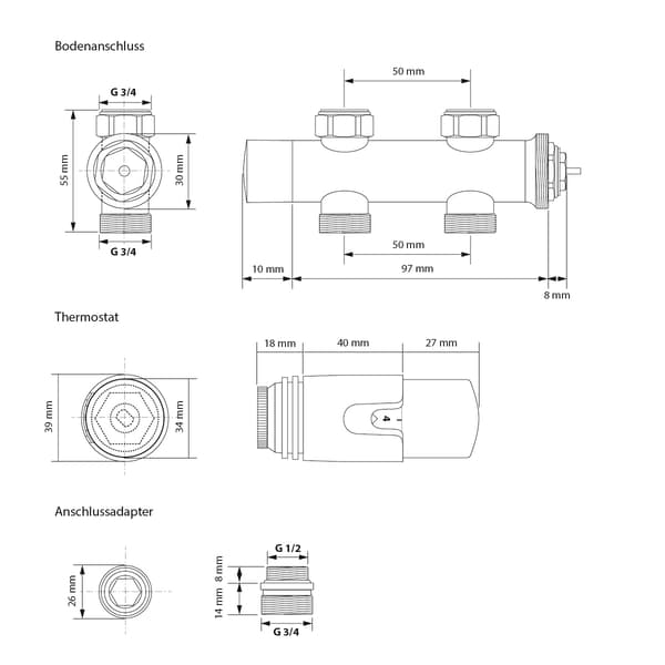 Køler Håndklæde ECD Germany Model Sahara 500 x 1500 mm hvid lige med medium forbindelse håndklædeholder
