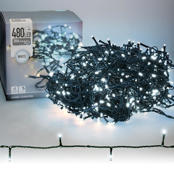 EMOS Led-lichtketting met ijsregen, 3,6 m kerstlichtketting 5 m voedingskabel, 200 leds, 8 lichtmodi, voeding, IP44 voor binnen en buiten, warmwit