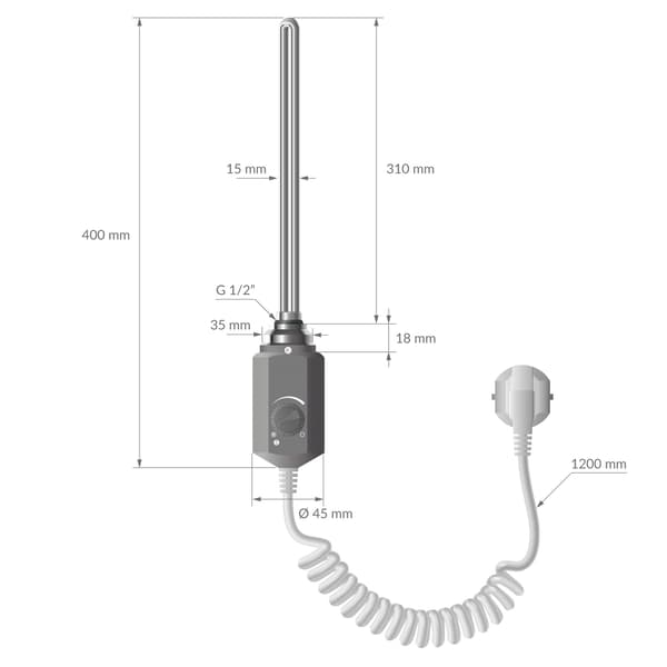 Køler Håndklæde ECD Germany Model Sahara 400 x 800 mm lige antracit med side håndklædeholder forbindelse