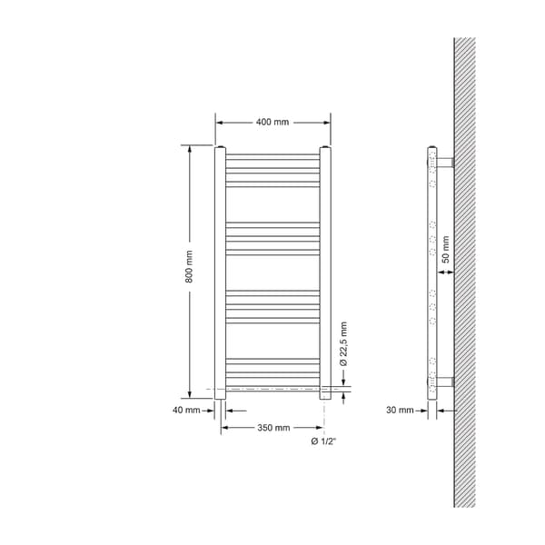 Køler Håndklæde ECD Germany Model Sahara 400 x 800 mm lige antracit med side håndklædeholder forbindelse