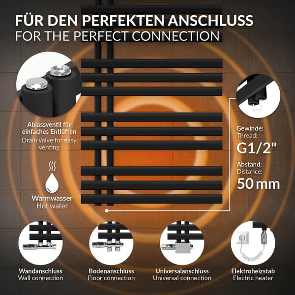 Design badeværelsesradiator Iron EM 600x1600 mm sort mat Luxe Bath