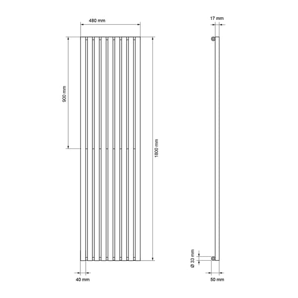 Badrumsradiator Stella 480*1800 Vit + Universal