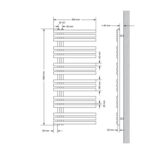 Design badeværelsesradiator Iron EM 600x1400 mm sort mat Luxe Bath
