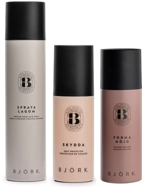 Björk Styling Bundle Hairspray 300ml + Volume Mousse 200ml + Heat Protector 150ml - Trio