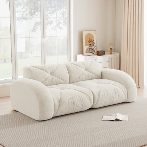 Ramlös modulär 2‑sits soffa i chenille med 32D‑högdensitetsskum, halksäker, ingen montering, vit för vardagsrum