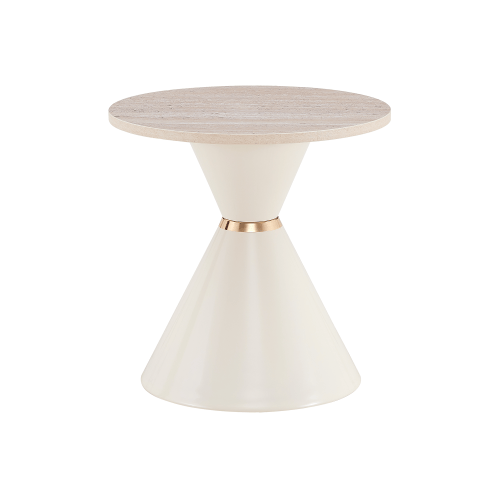 2 stackbara soffbord, travertinlook, metallkon, creme/guld – platsbesparande för vardagsrum, sovrum & kontor
