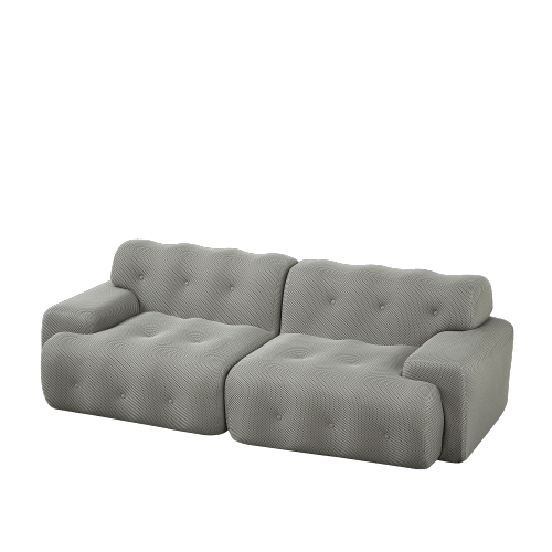Cloud-sofa, 2-personers, brede armlæn, knapper & svungen – grå, samlet til stue & lejlighed