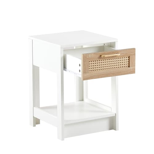Rattan-bord med låda – 55x40x40 cm, vit, för vardagsrum & sovrum