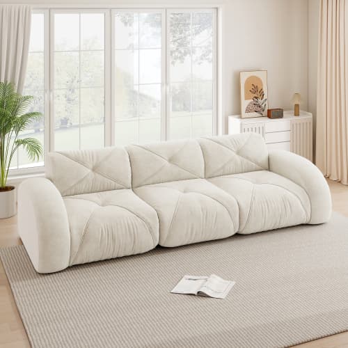 Ramlöst extra stort modulärt 3‑sits soffa i chenille, halksäker, ingen montering, vit för vardagsrum