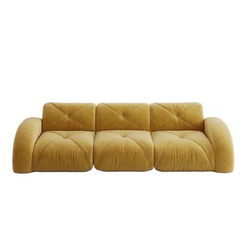 Gul ramlös extra stor modulär 3‑sits soffa i chenilletyg, halksäker design, ingen montering, för vardagsrum
