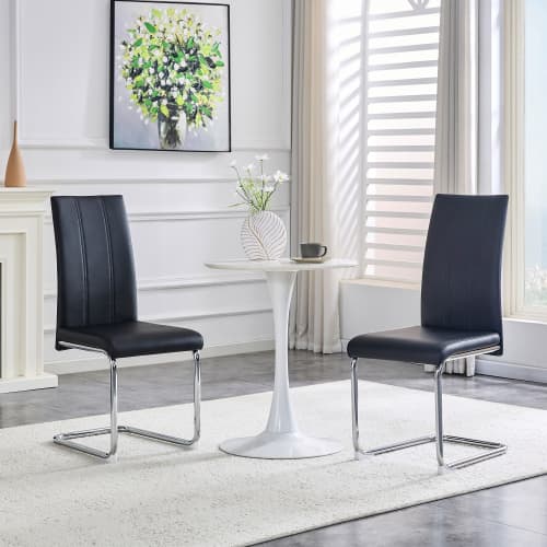 Moderne spisestol, sort, PU-læder & metalram – ergonomisk til moderne hjem