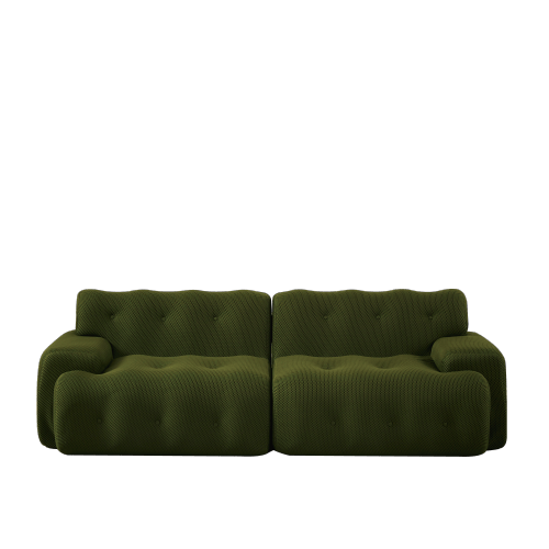 Cloud-sofa, 2-personers, brede armlæn, knapper & svungen – grøn, samlet til stue & lejlighed