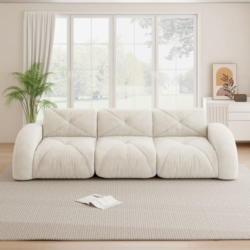 Ramlöst extra stort modulärt 3‑sits soffa i chenille, halksäker, ingen montering, vit för vardagsrum