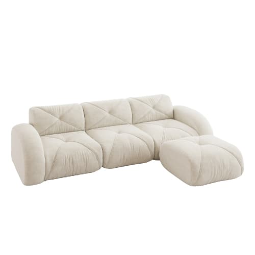 L‑formad modulär 3‑sits soffa med fotstöd, halksäker undersida, ingen montering, vit för vardagsrum