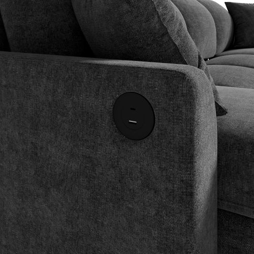 U-formad chenille-sovsoffa, 2 förvaringschaise longues, USB-C & 2 kuddar – 260x128x82 cm, grå
