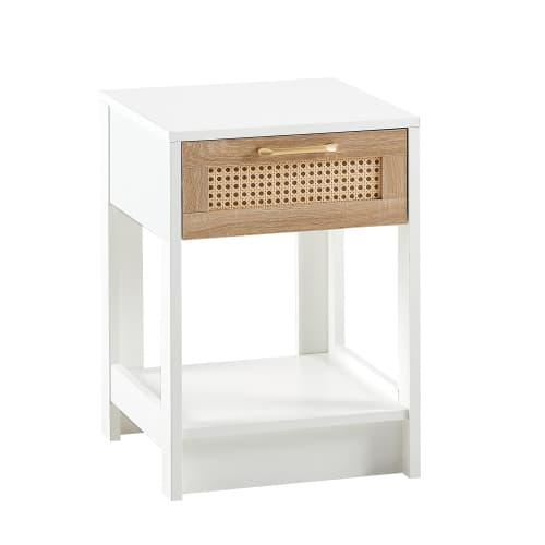 Rattan-bord med låda – 55x40x40 cm, vit, för vardagsrum & sovrum