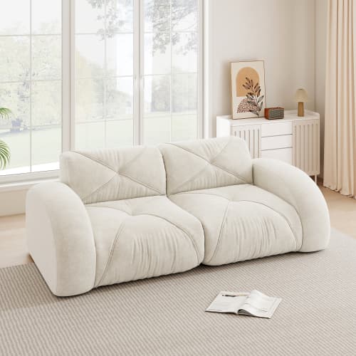 Ramlös modulär 2‑sits soffa i chenille med 32D‑högdensitetsskum, halksäker, ingen montering, vit för vardagsrum
