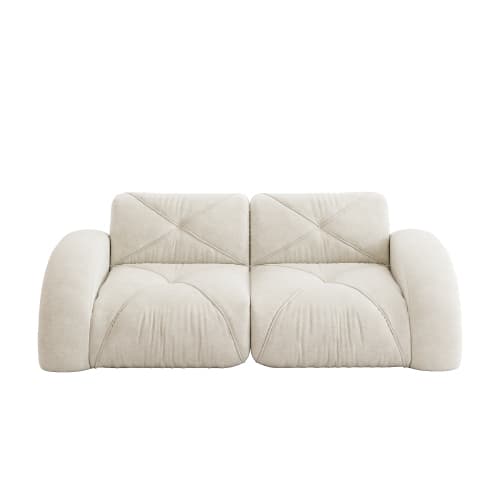 Ramlös modulär 2‑sits soffa i chenille med 32D‑högdensitetsskum, halksäker, ingen montering, vit för vardagsrum