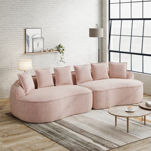 Modulär 4‑sits ramlös chenille‑soffa, stor med kuddar, ingen montering, rosa