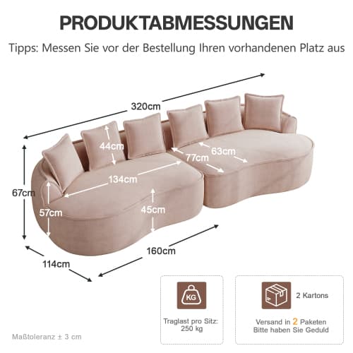 Modulär 4‑sits ramlös chenille‑soffa, stor med kuddar, ingen montering, rosa