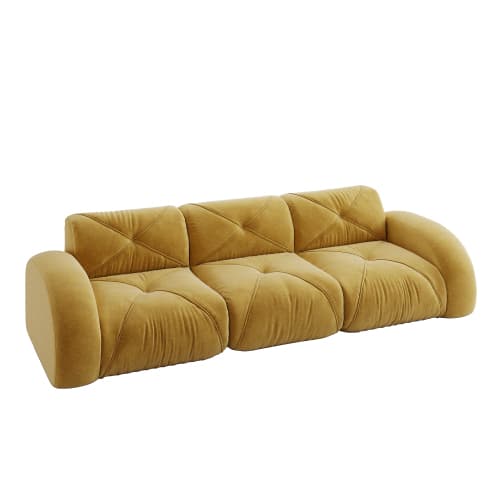 Gul ramlös extra stor modulär 3‑sits soffa i chenilletyg, halksäker design, ingen montering, för vardagsrum