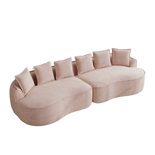 Modulär 4‑sits ramlös chenille‑soffa, stor med kuddar, ingen montering, rosa