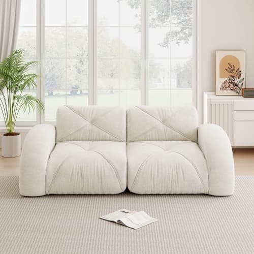 Ramlös modulär 2‑sits soffa i chenille med 32D‑högdensitetsskum, halksäker, ingen montering, vit för vardagsrum